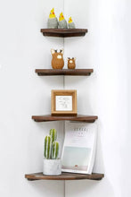 Load image into Gallery viewer, Solid Oak Wood Wall-Mounted Floating Corner Shelf - Walnut