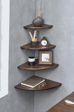 Load image into Gallery viewer, Solid Timber Wood Wall-Mounted Floating Wooden Corner Shelf - Walnut Brown
